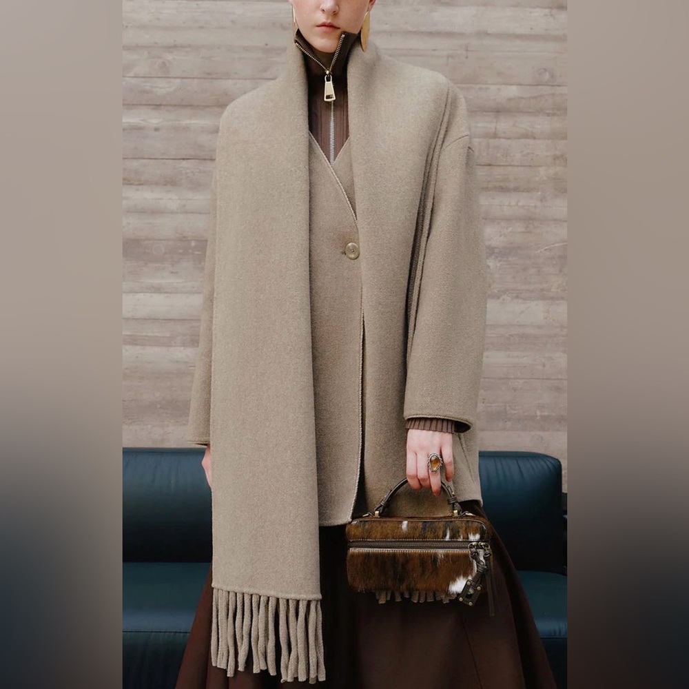 Urban Revivo Wool & Cashmere Blend Mid-Length Coat with Scarf  Small